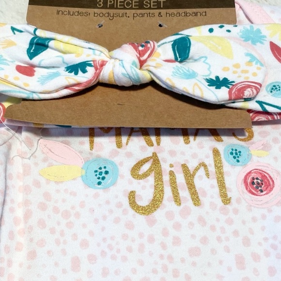 NWT Baby 3pc Shimmery Gold MAMA’S GIRL Onesie Set - Picture 4 of 6